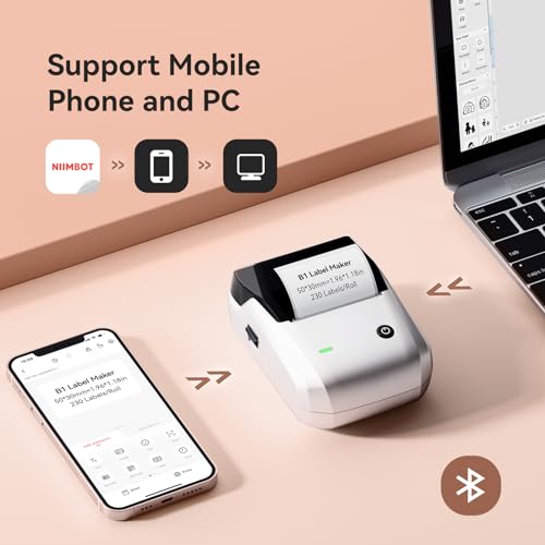 NIIMBOT B1 Label Maker Machine with Tape for Home and School, Silver Gray | 2 Inch Portable Label Printer Bluetooth Thermal Sticker Printer for Small Business Labeling, Compatible with Phones & PC - color: Silver Gray, style: Printer+Tape
