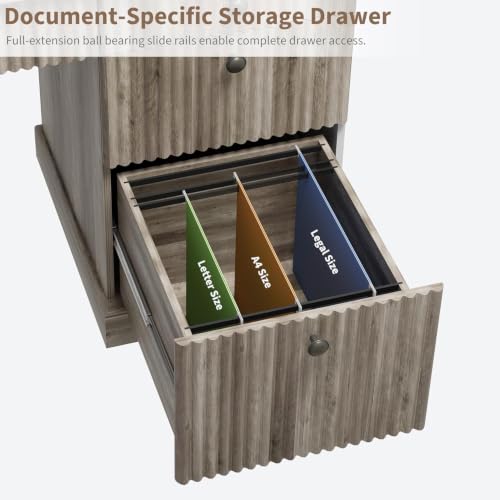 Garvee 54" Fluted Home Office Desk with File Drawer for Home Office - color: Grey, size: 21.6"D x 54"W x 30"H