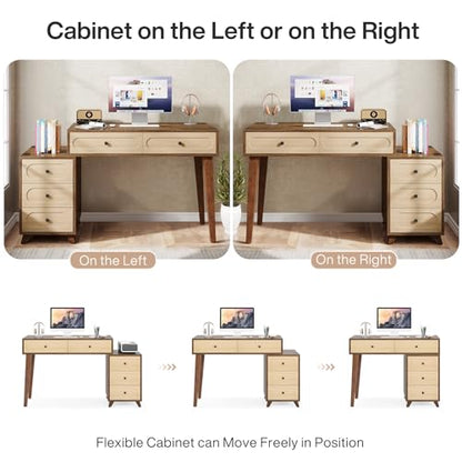 Tribesigns 51-Inch Computer Desk with 5 Drawers, Rustic Brown Office Desk with Reversible Drawer Cabinet, Wooden Study Writing Table Workstation with Storage for Small Spaces