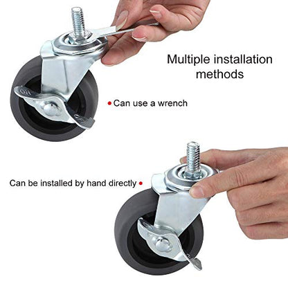 Caster Wheels, 3" Locking Swivel Threaded Stem Casters Set with Brake of 48 - color: Grey, size: Grey-48pack