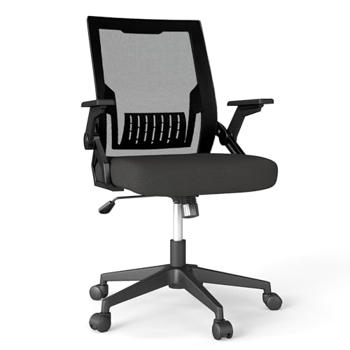 Ergonomic Office Chair with Flip-Up Arms, Small Desk Chair with Breathable Mesh Back, Home Office Desk Chair that Saves Space, Compact Swivel Computer Chair - color: Black