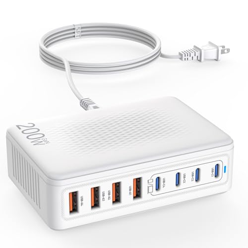 USB C Charger Block,200W GaN 8 Port USB C Charging Station USB Hub Block Cube Type C & USB A Wall Charger Power Adapter for Multiple Devices Apple iPhone 16/15/14,Steam Deck,MacBook Pro/Air,iPad Pro - color: White-A