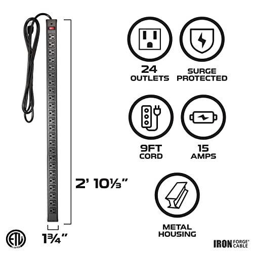 Iron Forge Cable 24 Outlet Metal Surge Protector Power Strip, 9 Ft | 24 Grounded Outlets, Metal Housing - For Home, Office & Workshop - style: 24 outlet
