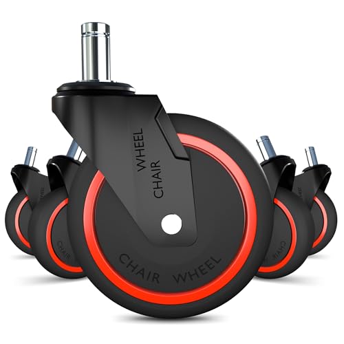 Anti-Tangle Office Chair Casters 5-Pack- 650LB Capacity, 7/16" x 7/8" Stem Size, 3 Inch PA Wheels for Carpet, Tile, Hardwood,360° Smooth Rolling, Low-Noise, Fits Most Chairs,Fits Most Chairs - color: Black Red, size: 11mm-Fit Most