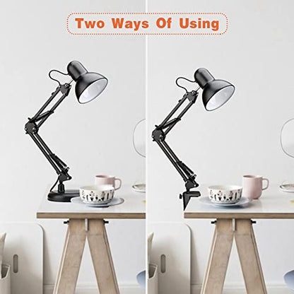 ShellKingdom Architect Task Lamp, Adjustable Swing Arm Desk Lamp with Clamp, Classic Desk Lamp for Home Office Reading (Black)