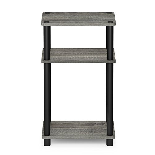 Furinno JUST Side Table, 3-Tier End Table, Open Shelves Night Stand, Bedside Table, Toolless Assembly, for Living Room, Bedroom, Bathroom, French Oak - color: French Oak Grey/Black, size: 3-Tier, Round Pole, style: 1-Pack