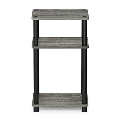 Furinno JUST Side Table, 3-Tier End Table, Open Shelves Night Stand, Bedside Table, Toolless Assembly, for Living Room, Bedroom, Bathroom, French Oak - color: French Oak Grey/Black, size: 3-Tier, Round Pole, style: 1-Pack