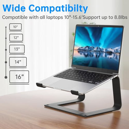 Laptop Stand for Desk Portable Computer Riser Metal Notebook Holder Printer Stand Office Desk Accessories Compatible with MacBook Air, Pro, Dell, HP, Lenovo and All 10-16" Laptops, Black - color: Black