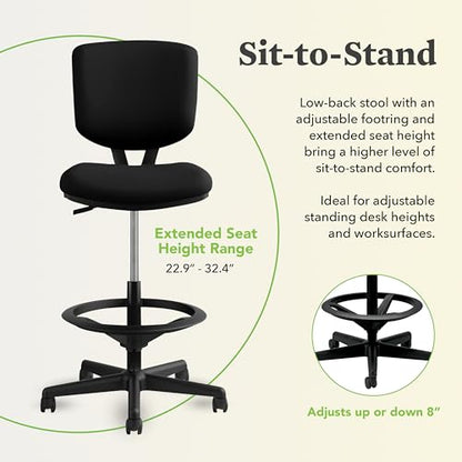 HON Volt Ergonomic Office Stool, Armless, Office Desk Computer Chair, Black - color: Leather Back - Stool