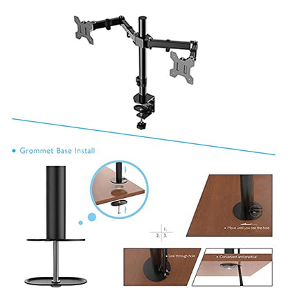 Rocelco Premium Desk Computer Monitor Mount - Standard Pattern Fits 13" - 27" LED LCD Dual Flat Screen - Double Articulated Full Motion Adjustable Arm - Grommet and C Clamp - Black (R DM2) - style: 2 Monitor