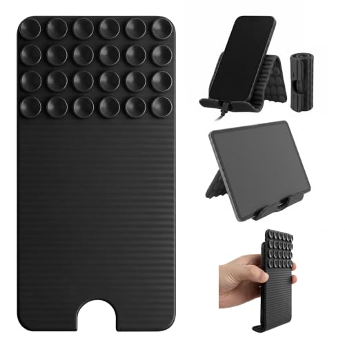 Flexible Silicone Aluminum Phone Holder Tablet Stand with Charging Port Design, Foldable Airplane Laptop/Phone Stand for Home Office Travel (Black - with Suction) - color: Black - with Suction