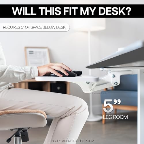 VIVO Adjustable 25 x 10 inch Computer Keyboard and Mouse Platform Tray Ergonomic Under Table Desk Mount Drawer Underdesk Shelf, White, MOUNT-KB03W | Adjustable Computer Keyboard and Mouse Platform, Ergonomic Under Table Desk Mount Drawer, Full Swivel - co