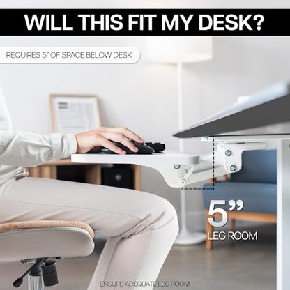 VIVO Adjustable 25 x 10 inch Computer Keyboard and Mouse Platform Tray Ergonomic Under Table Desk Mount Drawer Underdesk Shelf, White, MOUNT-KB03W - color: White
