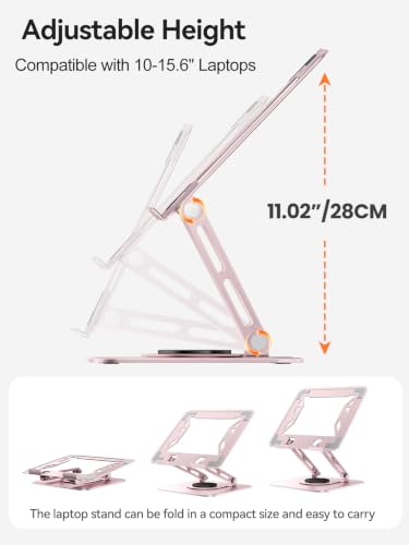 tounee Laptop Stand for Desk, Adjustable Computer Stand Holder with 360° Rotating Base, Ergonomic Laptop Riser Compatible with MacBook Pro Air, All Laptops 10-15.6"-Pink - color: Pink