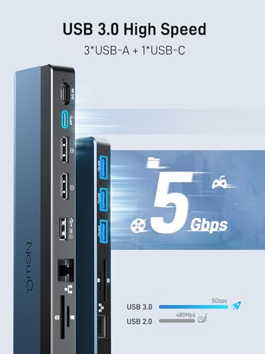 USB C Docking Station Dual Monitor with USB-C 100W Charger, 12-in-1 Laptop Dock with Dual HDMI 4K@30-60Hz, PD 100W, 4 5Gbps USB Ports, SD/TF Slot, Ethernet, Audio for MacBook/Dell/HP/Lenovo/Windows