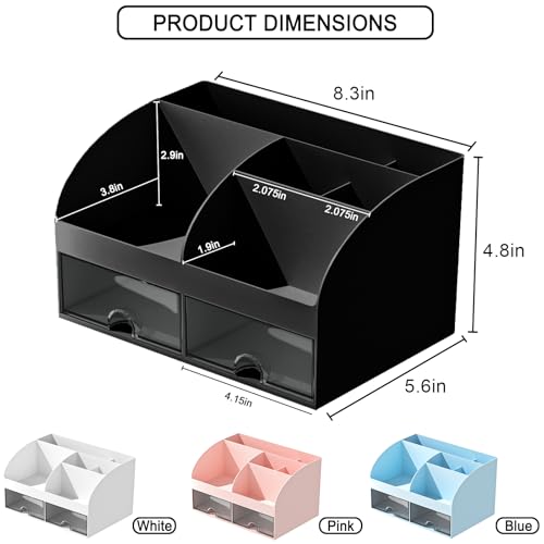 Makeup Organizer with Drawers, Cosmetic Storage for Dresser Vanity and Bathroom Countertop, Beauty Holder for Lipstick Brush, Skincare Organizer for Vanity, Cosmetic Display Case (Black) - color: Black