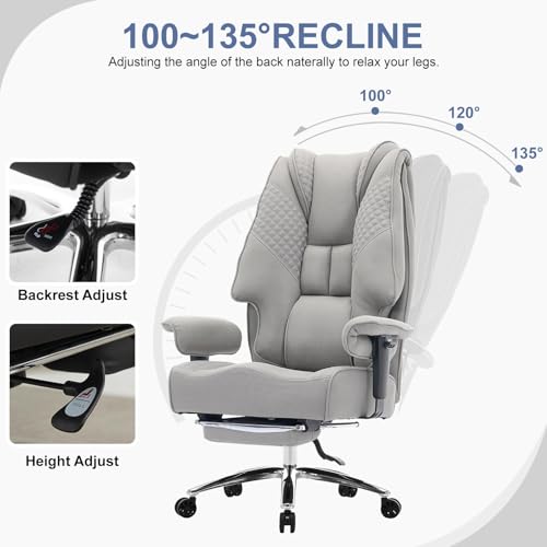 EXCEBET Big and Tall Executive Office Chair 400lbs Wide Seat, Mesh Grey | Wide seat, Retractable footrest, 135° recline, Lumbar support, Breathable mesh,Ergonomic high back for lower back pain relief - color: Mesh Dove Grey