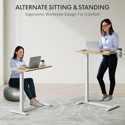 FLEXISPOT H7 28" Pneumatic Height-Adjustable Overbed Table with Wheels - color: Maple, size: Small