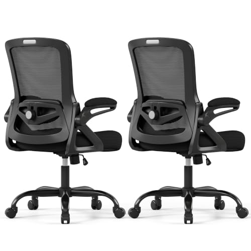 Ergonomic Office Chair Desk Chair with Adjustable Lumbar Support - color: 2pcs Black