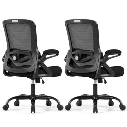 Ergonomic Office Chair Desk Chair with Adjustable Lumbar Support - color: 2pcs Black