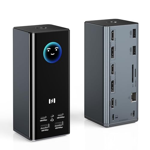 Selore Laptop Docking Station 3 Monitors, Triple 4K Display 3 HDMI 2 DP, Smart Display with Weather,100W PD, 10Gbps USB A/C, Gigabit Ethernet, SD/microSD Reader for Dell/HP/Lenovo/Asus/Acer - color: Space Grey
