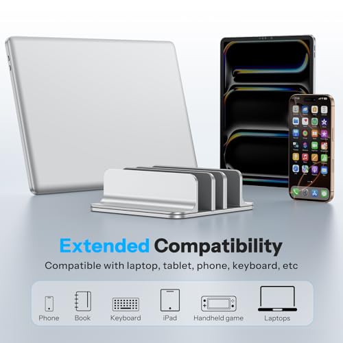 OMOTON 3-Slot Multiple Vertical Laptop Stand, Fits MacBook, Bright Silver - color: Three Slots-Bright Silver