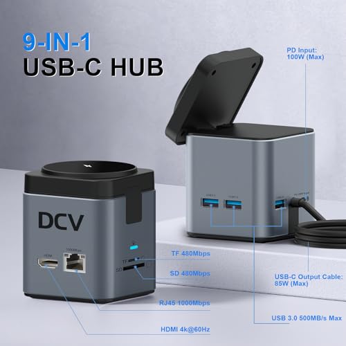 USB C Laptop Docking Station, 9 in 1 Hub with MagSafe Charger, Dark Gray - color: Dark Gray