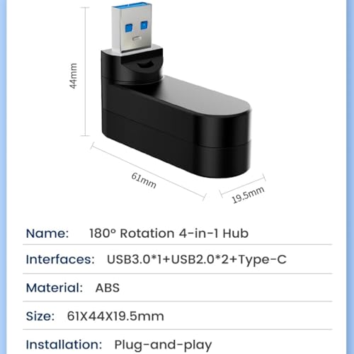 VIENON 4-Port USB 3.0 Hub [90°/180° Degree Rotatable], USB Splitter with PD-in 5W USB C Port, USB Extender for Laptop, Car, iMac, MacBook Air, MacBook Pro, and More - style: USB 3.0 Hub