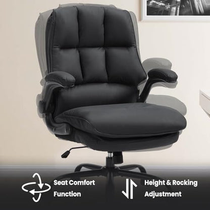 Comfy Office Chair Soft and Double Cushioned Ergonomic Computer Desk Chair | Suitable for Long Hours Executive Office Chair with Flip-up Armrests and Height Adjustment for Home Office Black - color: Black