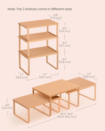 SONGMICS Cabinet Organizer Shelf, Set of 3 Spice Rack, Kitchen Storage | Kitchen Storage, Spice Rack, Expandable, Apricot, BYSTRO Collection UKCS220Y01 - color: Apricot