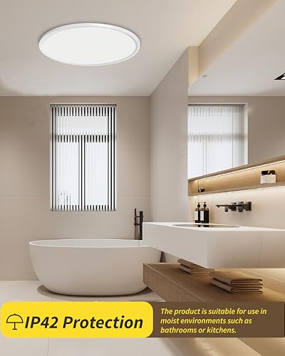 4Pack 16 Inch Dimmable LED Flush Mount Ceiling Light Panel,32W 3480LM,2700K-6000K 5 CCT Selectable,Ultra Thin Round White Ceiling Light Fixture for Hallway Kitchen Bedroom Home Office Bathroom - color: White, size: 16 INCH 4PK Dimmable 5CCT