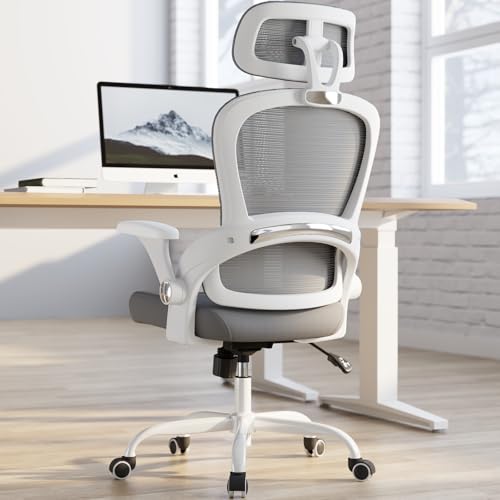 TRALT Office Chair - Ergonomic Desk Chair with Headrest Support for Adults | Home Office Desk Chair with Lumbar Support - Ergonomic Mesh Chairs 330 lb Wide Seat with Headrest, Comfy Desk Chair(Grey) - color: Grey