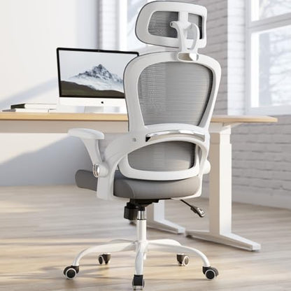 TRALT Office Chair - Ergonomic Desk Chair with Headrest Support for Adults | Home Office Desk Chair with Lumbar Support - Ergonomic Mesh Chairs 330 lb Wide Seat with Headrest, Comfy Desk Chair(Grey) - color: Grey