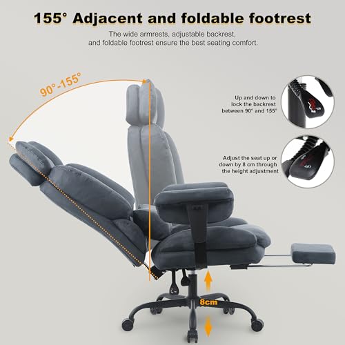 Symino Ergonomic Gaming Chair with Footrest & 155° Recline - color: Grey-horn