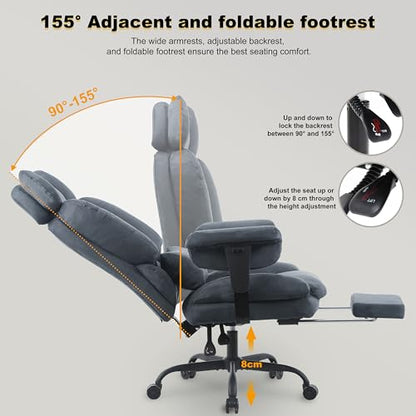 Symino Ergonomic Gaming Chair with Footrest & 155° Recline - color: Grey-horn