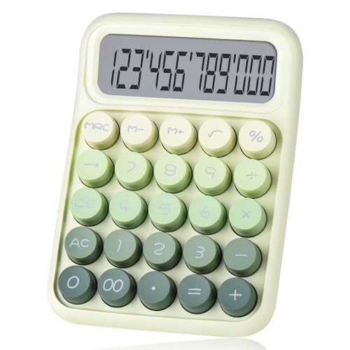 Mechanical Pushbutton Calculator,12 Digit Large LCD Display,Big Buttons Easy to Press,Colorful Candy Calculator,Automatic Sleep,with Battery.for Office,School, Home. (Green) - color: green