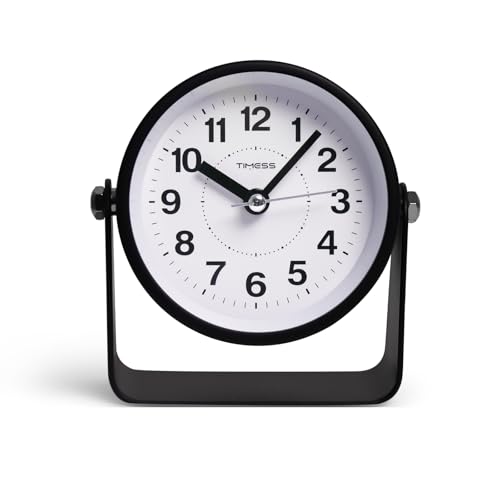 TIMESS Analog Alarm Clock with Snooze & Light, Silent Non-Ticking, Black | On-demand light, quartz movement, battery operated, easy to set, gentle wake alarm, bedside clock for home, travel, or office - color: Black
