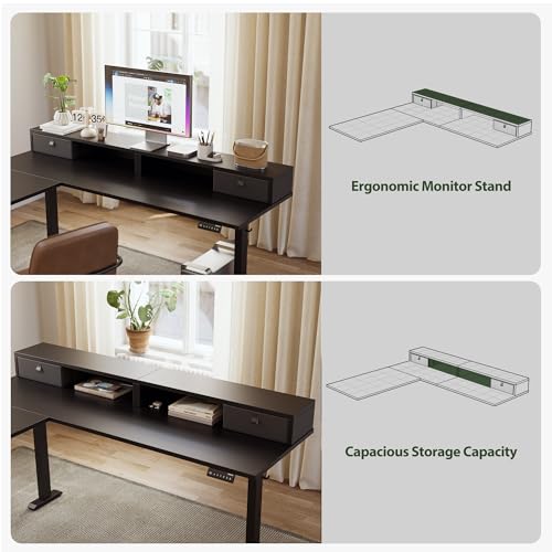 Agilestic 63 Inch L Shaped Electric Standing Desk with Drawer, Black - color: Black, size: 63x55.1 Inch Pro