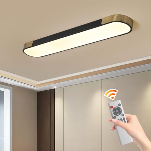 Qcyuui Kitchen Lighting Fixtures Ceiling,39.4 Inch Dimmable Modern Led Ceiling Light,Black and Gold Long Linear Ceiling Light Fixture for Office Bedroom Kitchen Hallway,(48W/3000-6500K) - color: Black and Gold/Dimm/48W/39.4IN, size: 39.4in