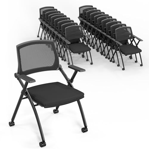 VINGLI 20 Pack Stackable Conference Room Chairs with Wheels, Folding Office Chair with Rebound Back, Padded Seat for Training Room, Guest, Reception, Event, Capacity 350lbs, Black - size: 20 Pack