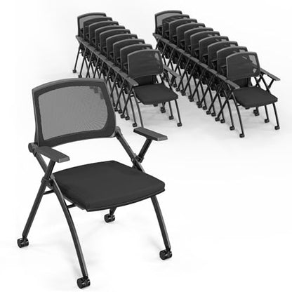 VINGLI 20 Pack Stackable Conference Room Chairs with Wheels, Folding Office Chair with Rebound Back, Padded Seat for Training Room, Guest, Reception, Event, Capacity 350lbs, Black - size: 20 Pack
