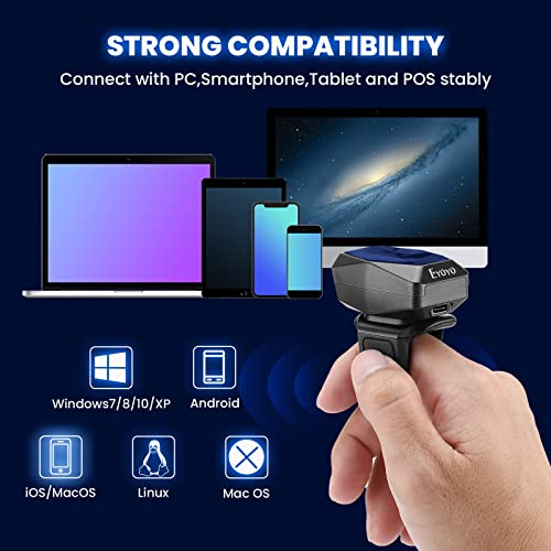 Eyoyo 2D Wearable Finger Ring Barcode Scanner, Left & Right Hand Wearable - color: Grey