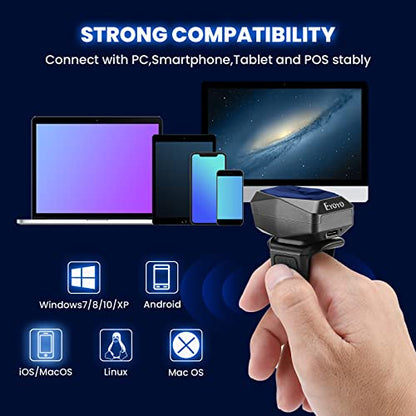 Eyoyo 2D Wearable Finger Ring Barcode Scanner, Left & Right Hand Wearable - color: Grey
