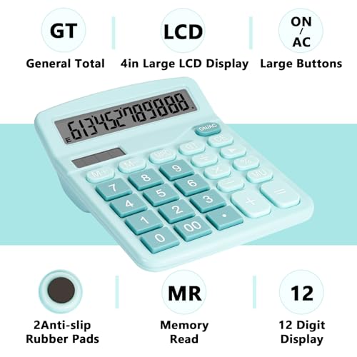 Cute Blue Desktop Calculator with Big Buttons, Dual Power Source | Solar and Battery, Large Display Screen - Perfect for Office, Teachers, and Students (Light Blue) - color: Light Blue