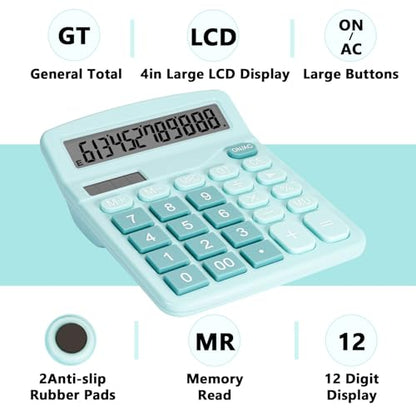 Cute Blue Desktop Calculator with Big Buttons, Dual Power Source | Solar and Battery, Large Display Screen - Perfect for Office, Teachers, and Students (Light Blue) - color: Light Blue