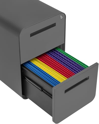 Laura Davidson Furniture Stockpile 2 Drawer Mobile File Cabinet with Lock - Under Desk Metal Filing Cabinet, Legal/Letter File Folders, Wheels and Stationary Feet, Pre-Assembled, Dark Grey - color: Dark Grey