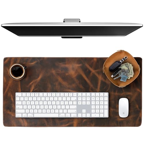 Leather Desk Pad Real Leather Desk Mat Desk Cover Desk Blotter Desk Protector Large Computer Mat for Keyboard Gaming Mouse Pad (2-Layer 3mm) Table Laptop Mat Office Desktop Accessories