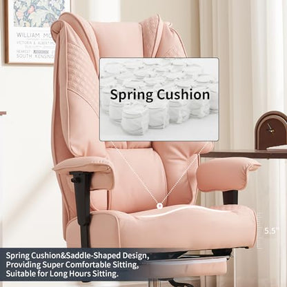 EXCEBET Big and Tall Office Chair 400lbs Wide Seat, Leather High Back Executive Office Chair with Foot Rest, Ergonomic Chairs Lumbar Support for Lower Back Pain Relief (Light Pink) - color: Light Pink