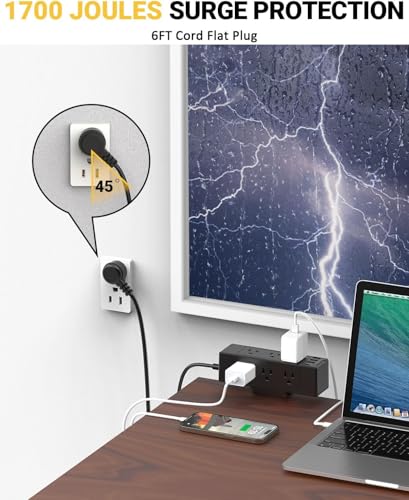 Desk Clamp Power Strip, Desktop Mount Charging Station with 9 Outlets 4 Smart USB Ports, 6.5Ft Under Desk Power Strip, Fits 1.6" Tabletop Edge, Extension Cord for Home Office, Black
