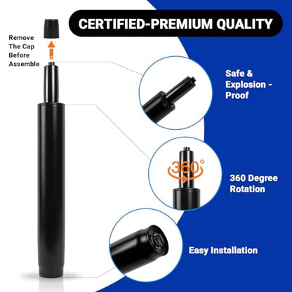 14-22 Inches Extra Long Office Chair Cylinder, TOP-Activated - color: Matte Black, size: 8‘’ Height Range